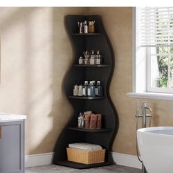 Corner Shelf, Modern 5-Tier Bookshelf Bookcase with Curvy Shape, Unique Plant Stand Display Rack for Living Room Small Space (Black)