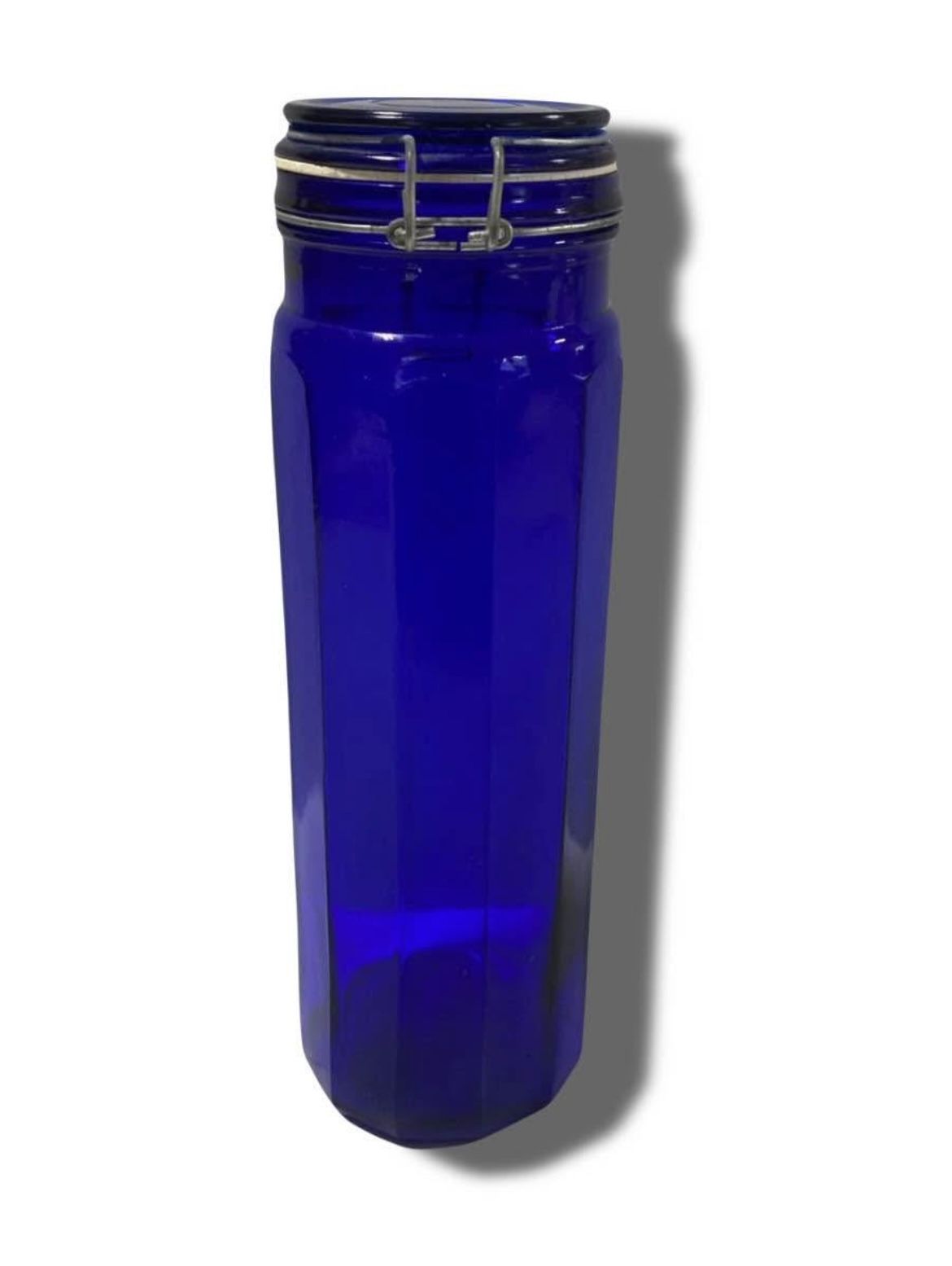 13” Cobalt Blue 12 Panel Jar With Locking Wire Lid