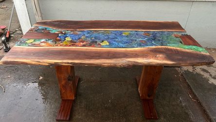 New epoxy resin Dining Table cobblestone autumn River home office desk black walnut L60”*W32”*H30”(address in description) 👇delivery 🚚 available wit