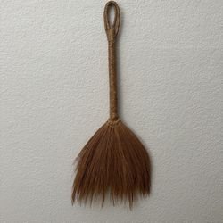 Vintage Boho MCM Jungalow Farmhouse Woven Rattan Wall Decor Broom