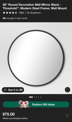 28" Round Decorative Wall Mirror Black - Threshold™: Modern Steel Frame, Wall Mount