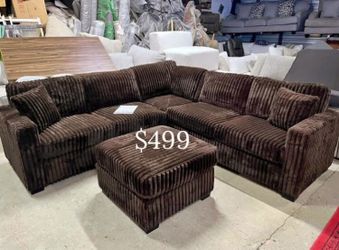 4-pc sectional sofa with ottoman chocolate fur-like jumbo corduroy