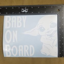 Baby On Board BABY YODA Vinyl Decal - White