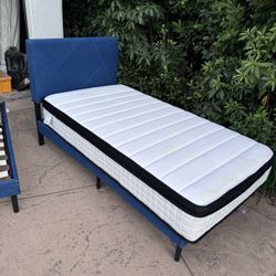 twin Blue Bed Blue With Mattress 
