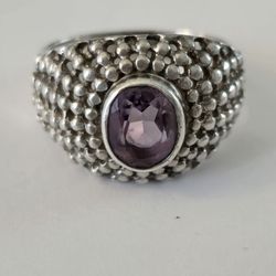 Vintage Sterling Silver 925 Amethyst Dome Ring Size 8