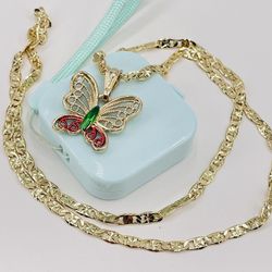 Dije mariposa incluye Cadena orò laminado 14k/butterfly pendant includes necklace 14k gold plated