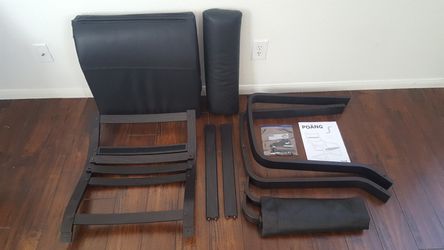 Ikea Poang Armchair, Black Leather Chair Cushion, Black-brown Wood