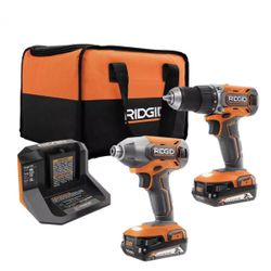 RIDGID 18V Drill & Impact Driver Combo Kit – 2 Batteries, Charger, Bag – 