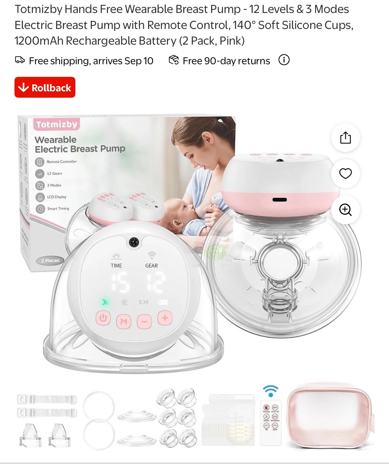 Totmizby Hands Free Wearable Breast Pump - 12 Levels & 3 Modes Electric Breast Pump with Remote Control, 140° Soft Silicone Cups, 1200mAh Rechargeable