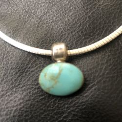 A Gorgeous Sterling Silver Omega Chain With Sterling Silver Turquoise Pendant 