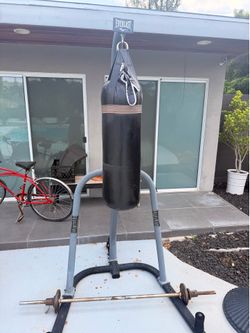 Everlast Heavy Bag w/ Stand – 80 lb Punching Bag + Barbell Included