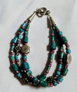 Southwestern Multi Strand Turquoise & Seed Bead Toggle Bracelet
