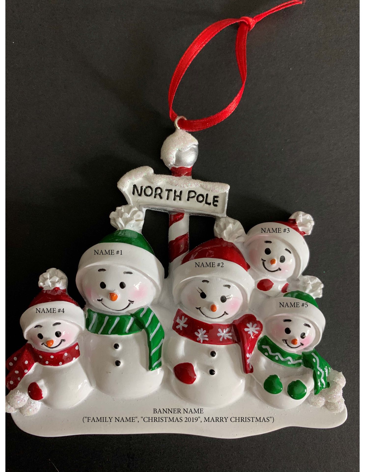 North Face Snowmen Family of 5 Personalized Christmas Tree Ornament
