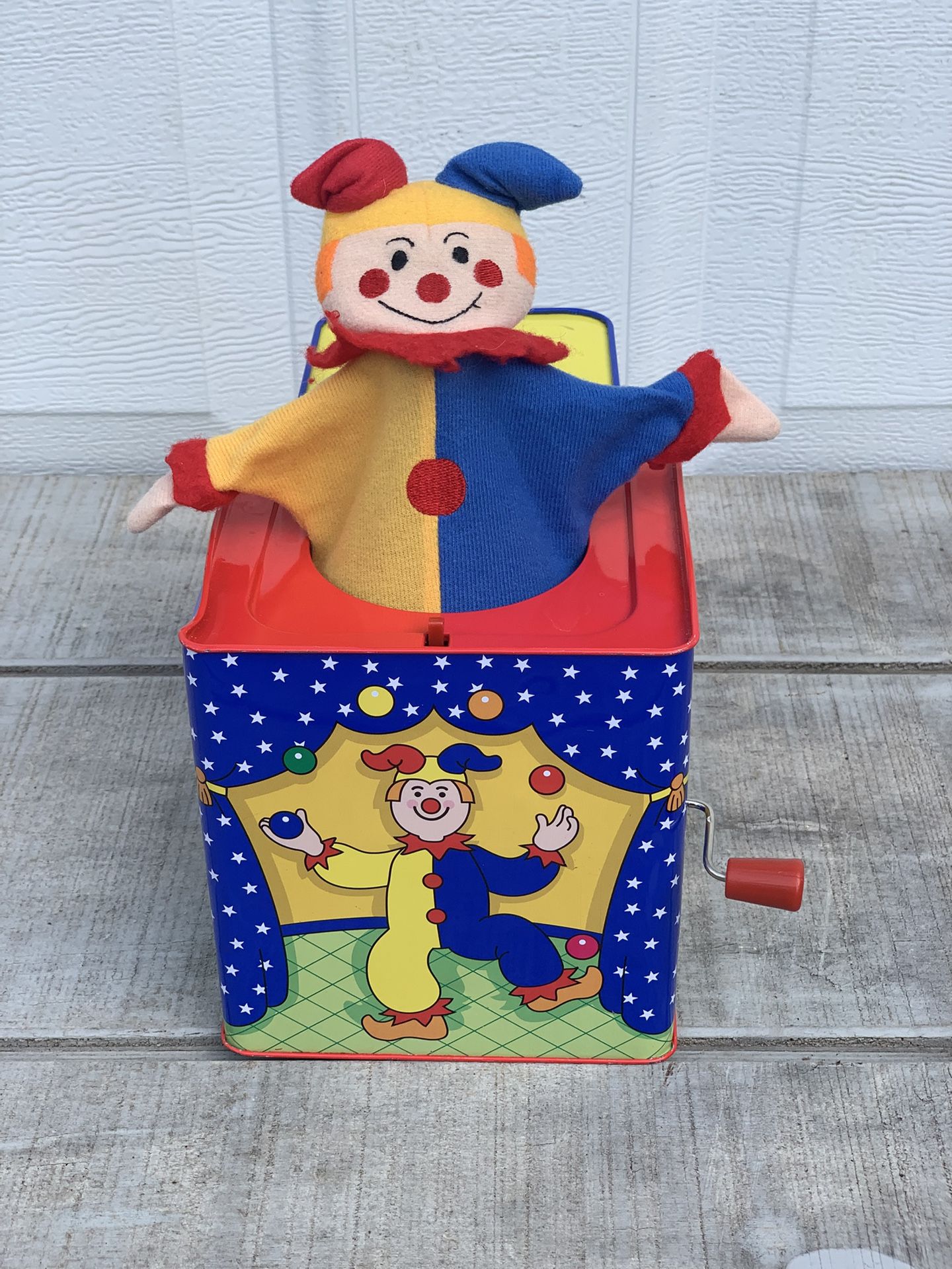 Vintage Schylling Silly Circus Jack in the Box Clown Toy Tin Wind-Up Works