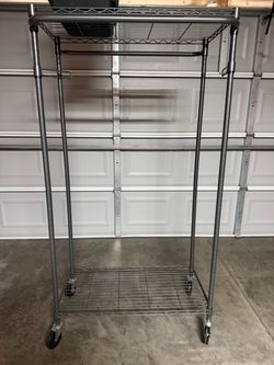 Rolling Metal Garment Rack with Shelves