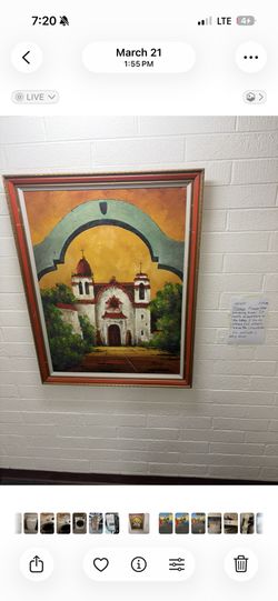 Mid Century Signed Spanish Mission Oil Painting