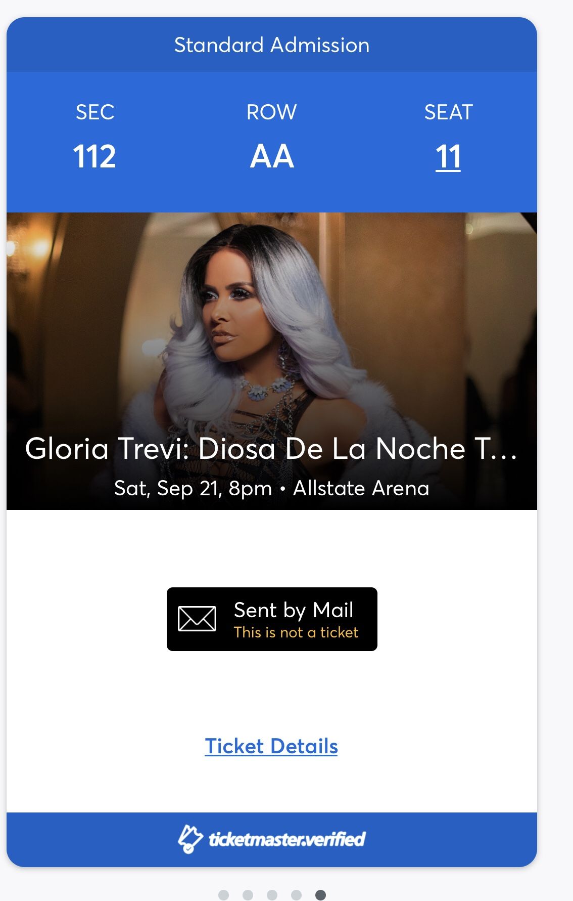 Gloria Trevi concierto Septiembre 21, 2019 1- boleto $50