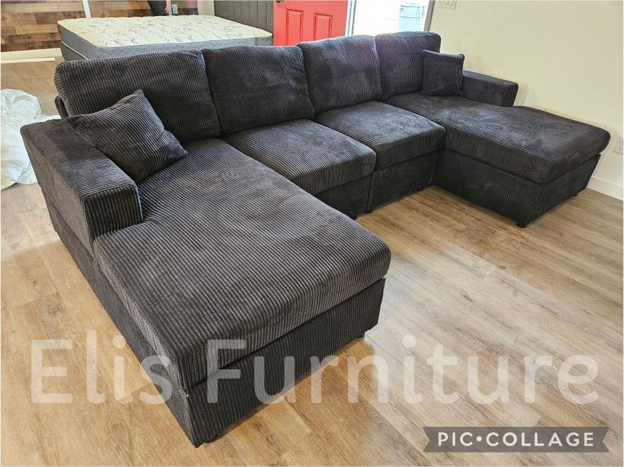 Doble Chaise Sectional Corduroy Black $498