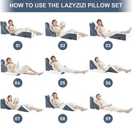 Lazyzizi 6pcs Orthopedic Bed Wedge Pillow Set, Memory Foam Wedge
