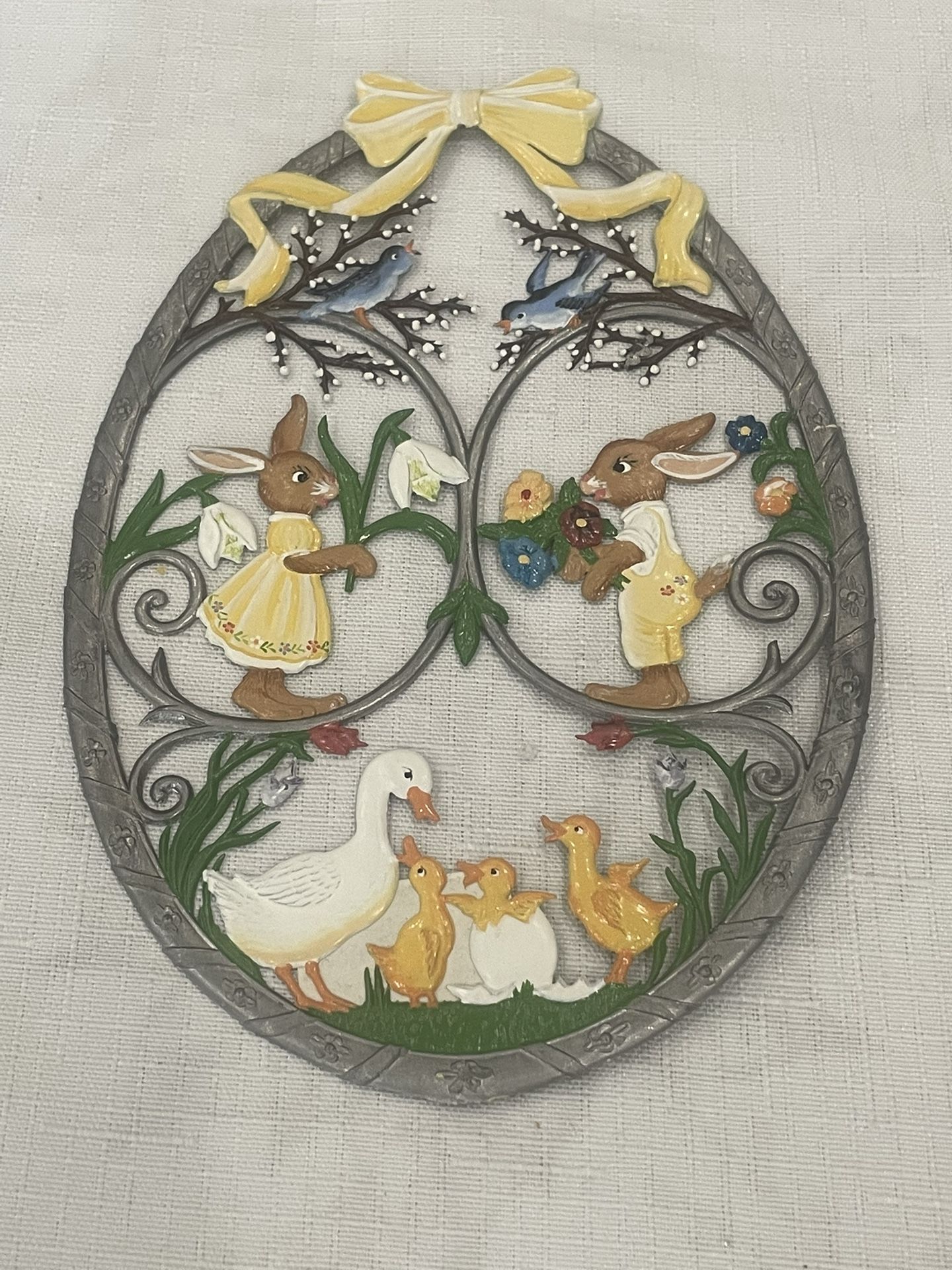 Hand painted Wilhelm Schweizer pewter Easter egg wall Hanger