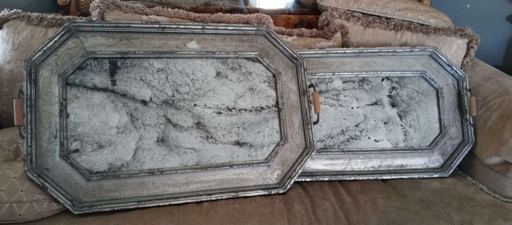 Pewter Silver Smoked Mirror Tray Home Decorating