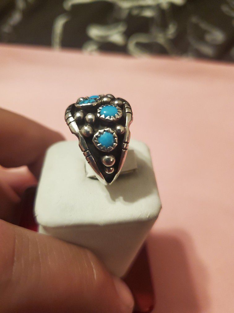Vintage 925 Turquoise Navajo Cluster Ring