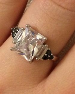 925 Sterling Silver Black Spinel Engagement Ring