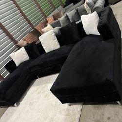 (FREE CURBSIDE DELIVERY) Black U Sectional Sofa Couch 