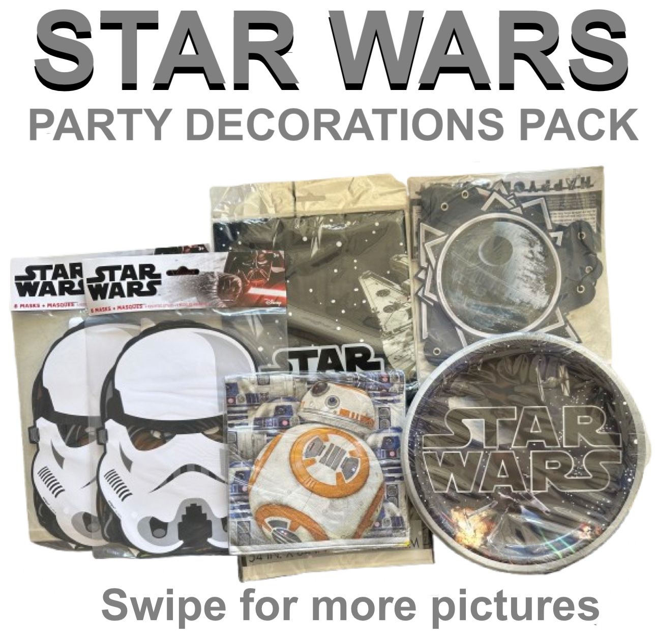 Star Wars Birthday Party Set Plates Napkins Masks Table Cover Banner 50pcs