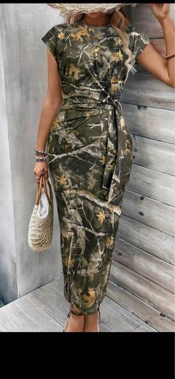 Camo wrap midi dress