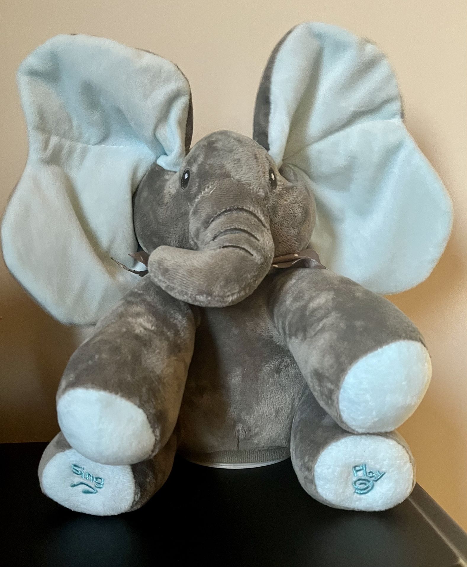 GUND Baby Animated Flappy The Elephant Plush Velvet Toy Sings & Plays Peek A Boo