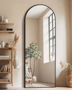 Full-Length Arched Floor Mirror Black Frame