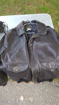 Black leather flight jacket.