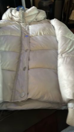 Cream Puffer Jacket with Snap Buttons