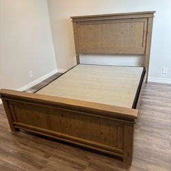 Queen Size Solid Wood Bed Frame with Box Spring Good Condition
