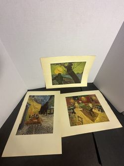 Vintage Van Gogh 3 Color Plates Lot Night Cafe Cafe Terrace Sower 1950s