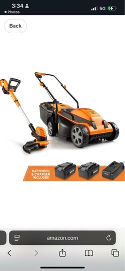LawnMaster 20VMWGT 24V Max 13'' Lawn Mower & 10'' Grass Trimmer Combo 2x4.0Ah Batteries, Charger