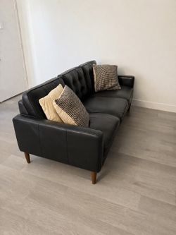 Navy Blue Leather Couch 100%Top Grain Leather