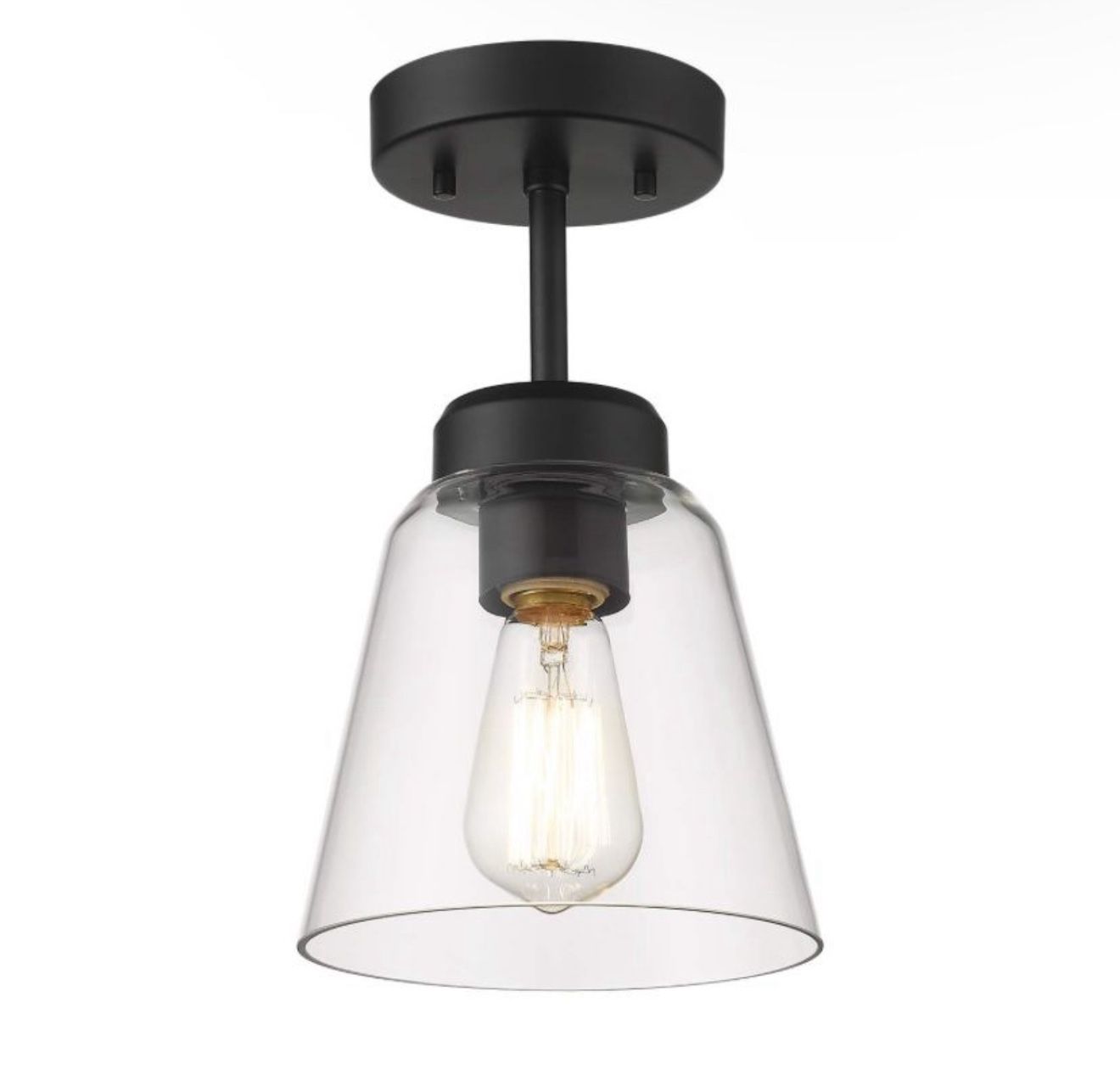 Small Semi-Flush Mount Ceiling Light, Black with Clear Glass Shade