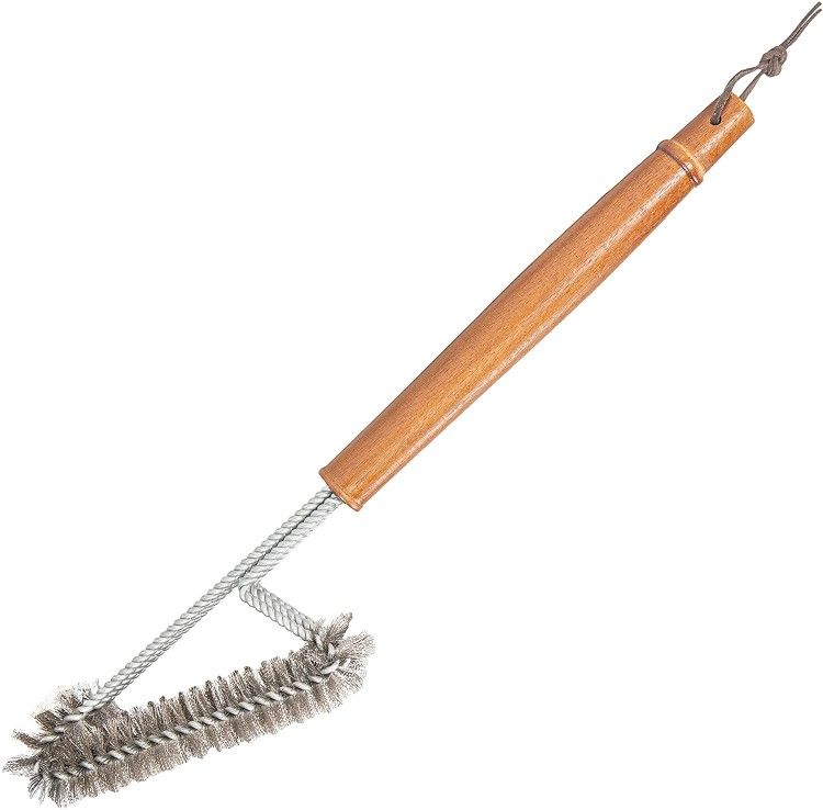 BBQ-AID All Angles Grill Brush – Cleans All Angles, Extended, Large Wooden Handle and Stainless Steel Bristles – No Scratch Cleaning for Any Barbecue