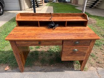 Wood Office Desk with Drawers, Storage & Built-In Power Outlet