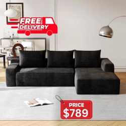 Black Modern Corduroy Sectional Sofa Brand New - Free Delivery ✅ Corduroy Sofa 