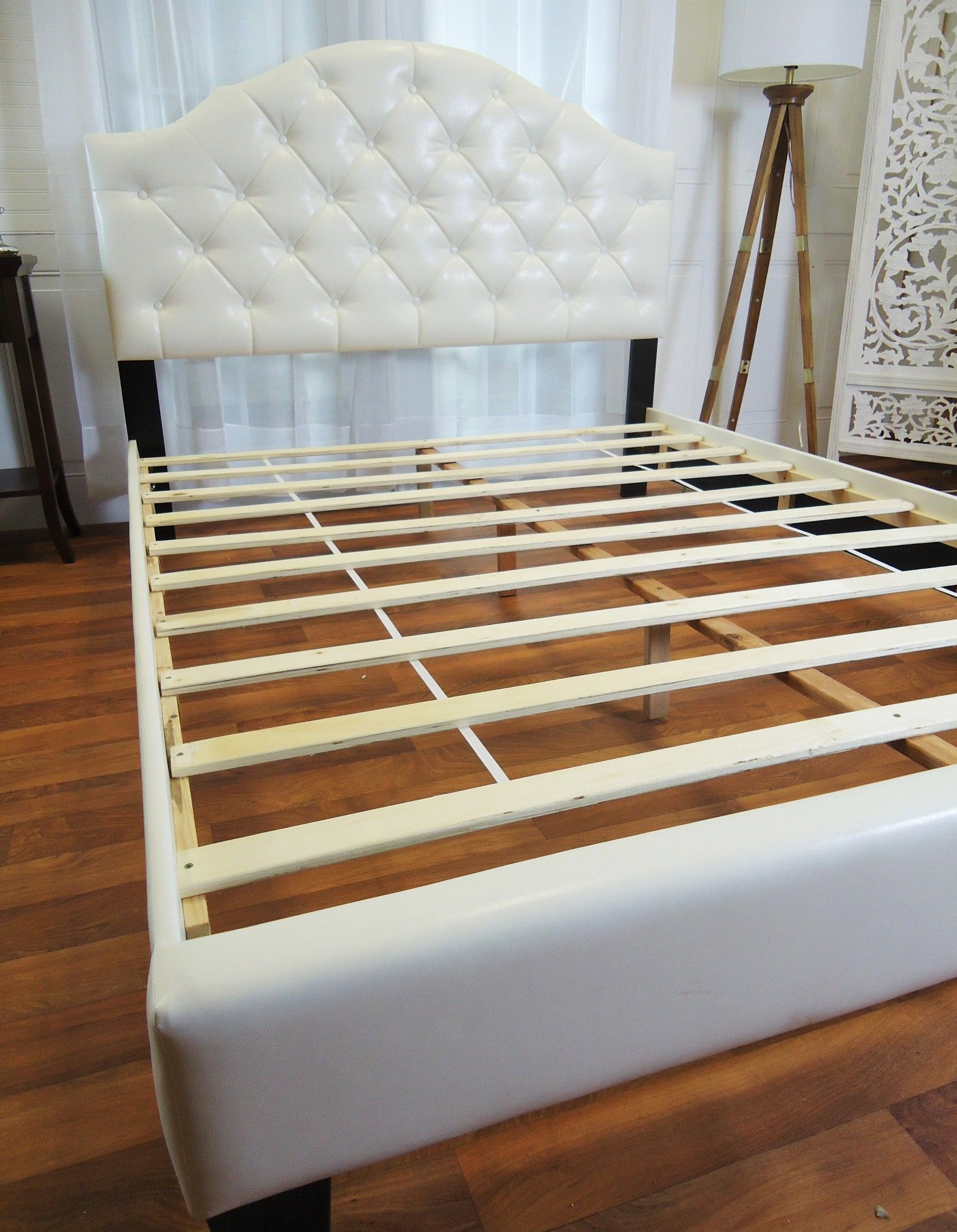 White queen bed frame Tufted headboard
