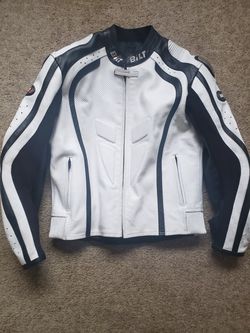 White and black Leather motorcycle jacket