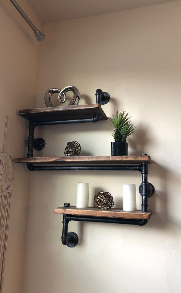 Industrial Pipe Shelving Bookshelf Rustic Modern Wood Ladder - Black Pipe Wall Shelf Industrial Pipe Shelving Bookshelf Rustic Modern Wood Ladder - Black Pipe Wall Shelf