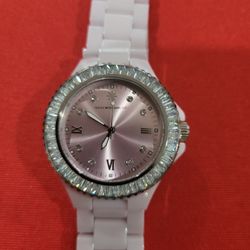 Isaac Mizrahi Pink Ceramic Whit Crystal Bezel
