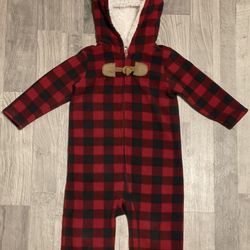 Plaid Baby Fleece Hooded Jumpsuit 