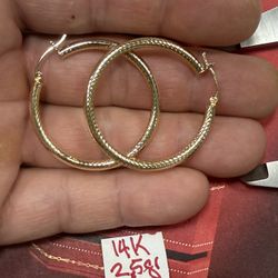 14K Yellow Gold Hoops For Wedding 2.5Gr 