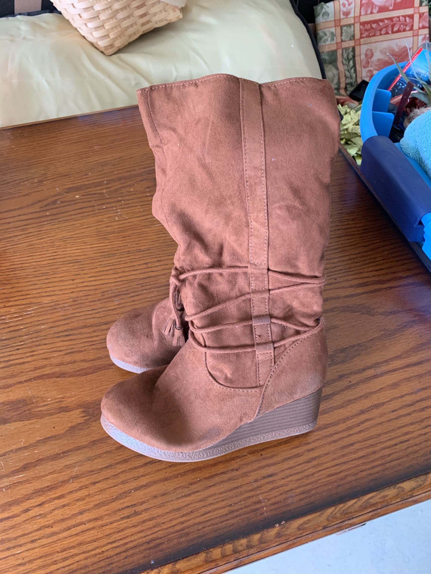 Girls brown long boots - size 2