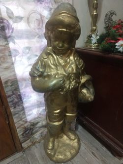 3.5ft Cement Gold Statue Boy